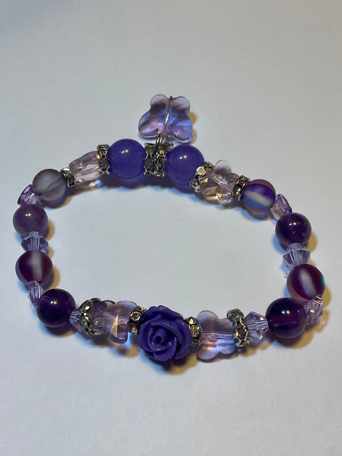 Violet & Pink Crystal Butterfly Bracelet