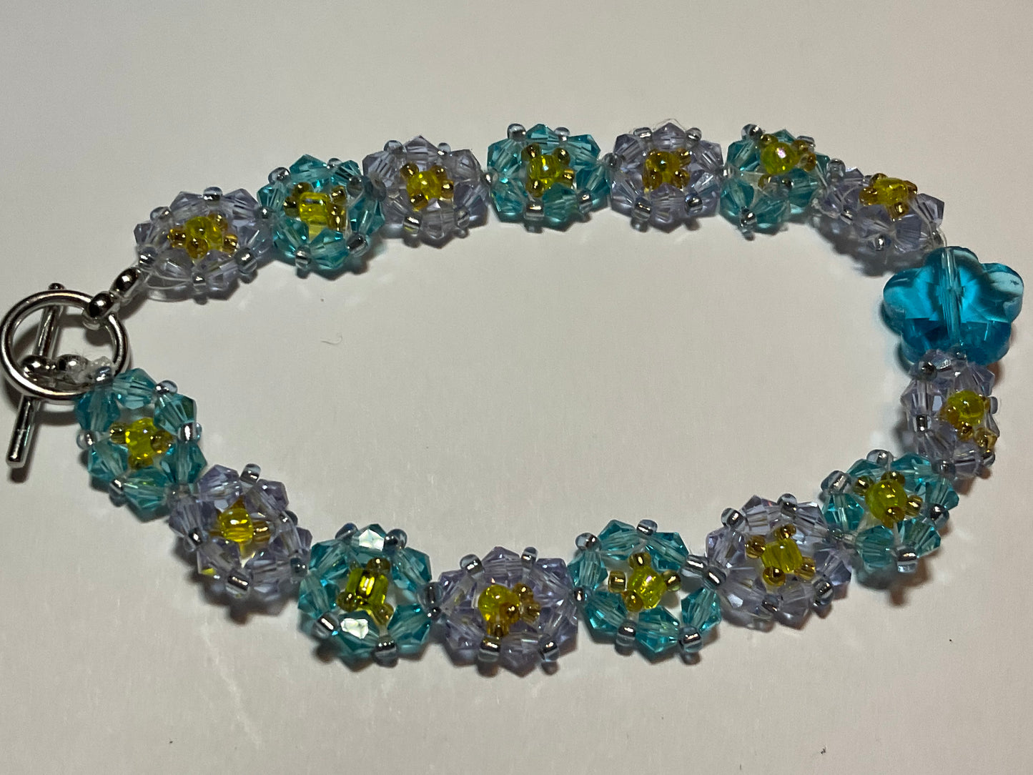 Aquamarine & Rose Crystals bracelet with Aquamarine crystal flower.