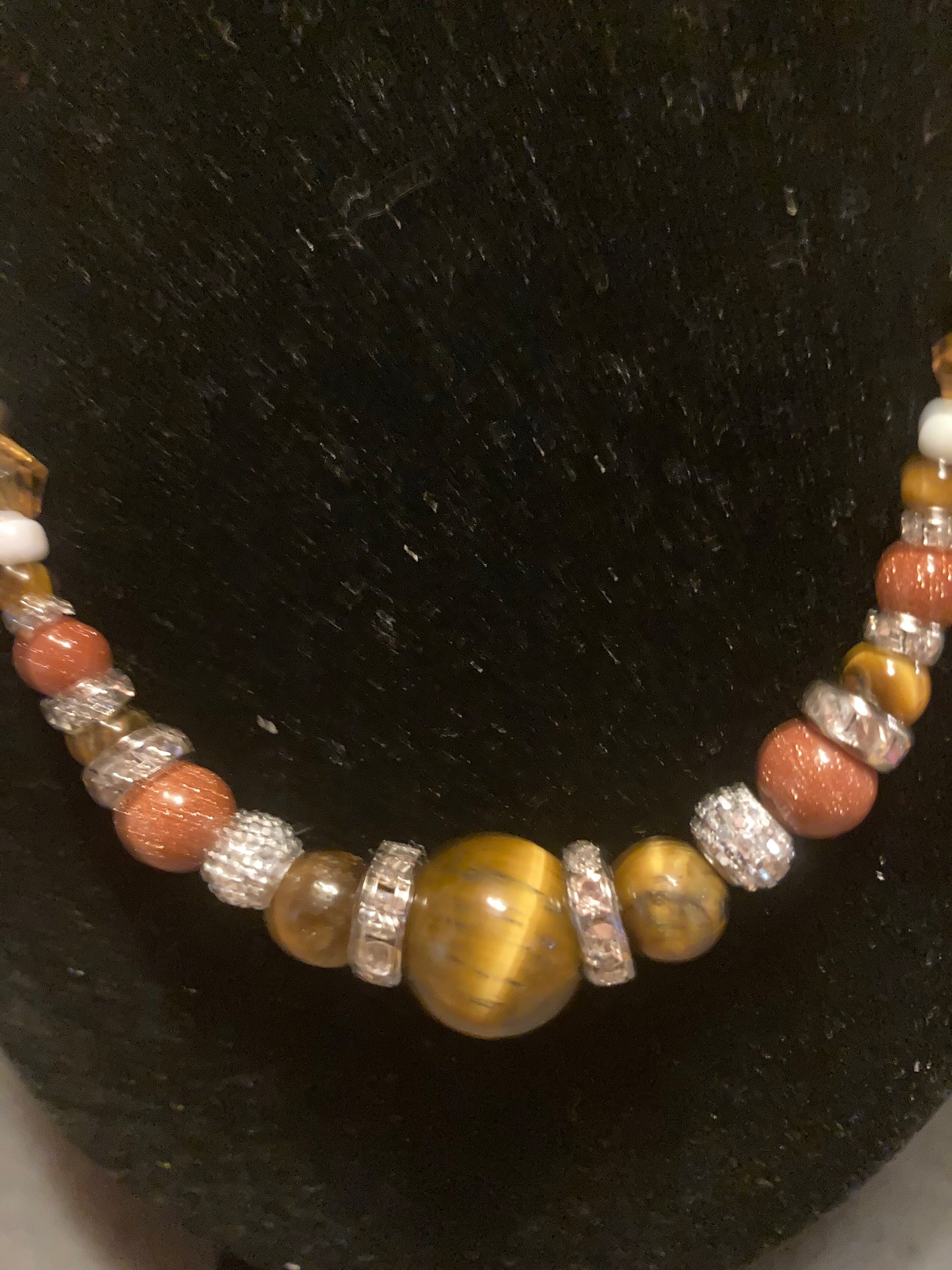 Tigers eye, Goldstone, & Topaz crystal Necklace