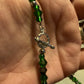 Emerald Green Crystals, Jet black Crystals, &  Silver Alloy 4 leaf Clover LuckyCharm necklace.