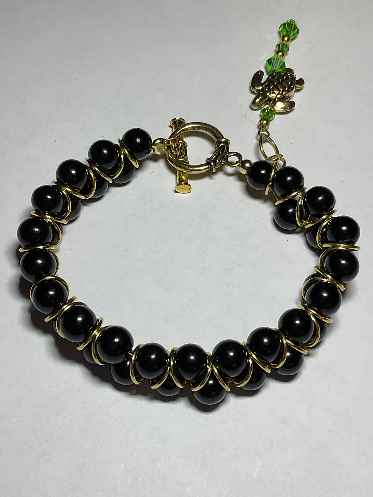 Black Glass Pearl 18 Kt gold plated Goddess Bracelet