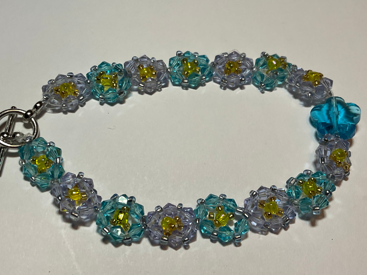 Aquamarine & Rose Crystals bracelet with Aquamarine crystal flower.