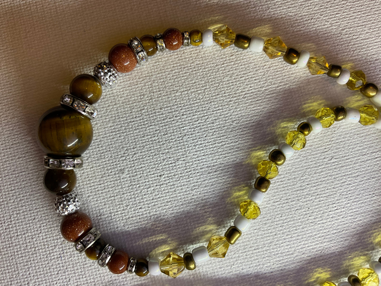 Tigers eye, Goldstone, & Topaz crystal Necklace