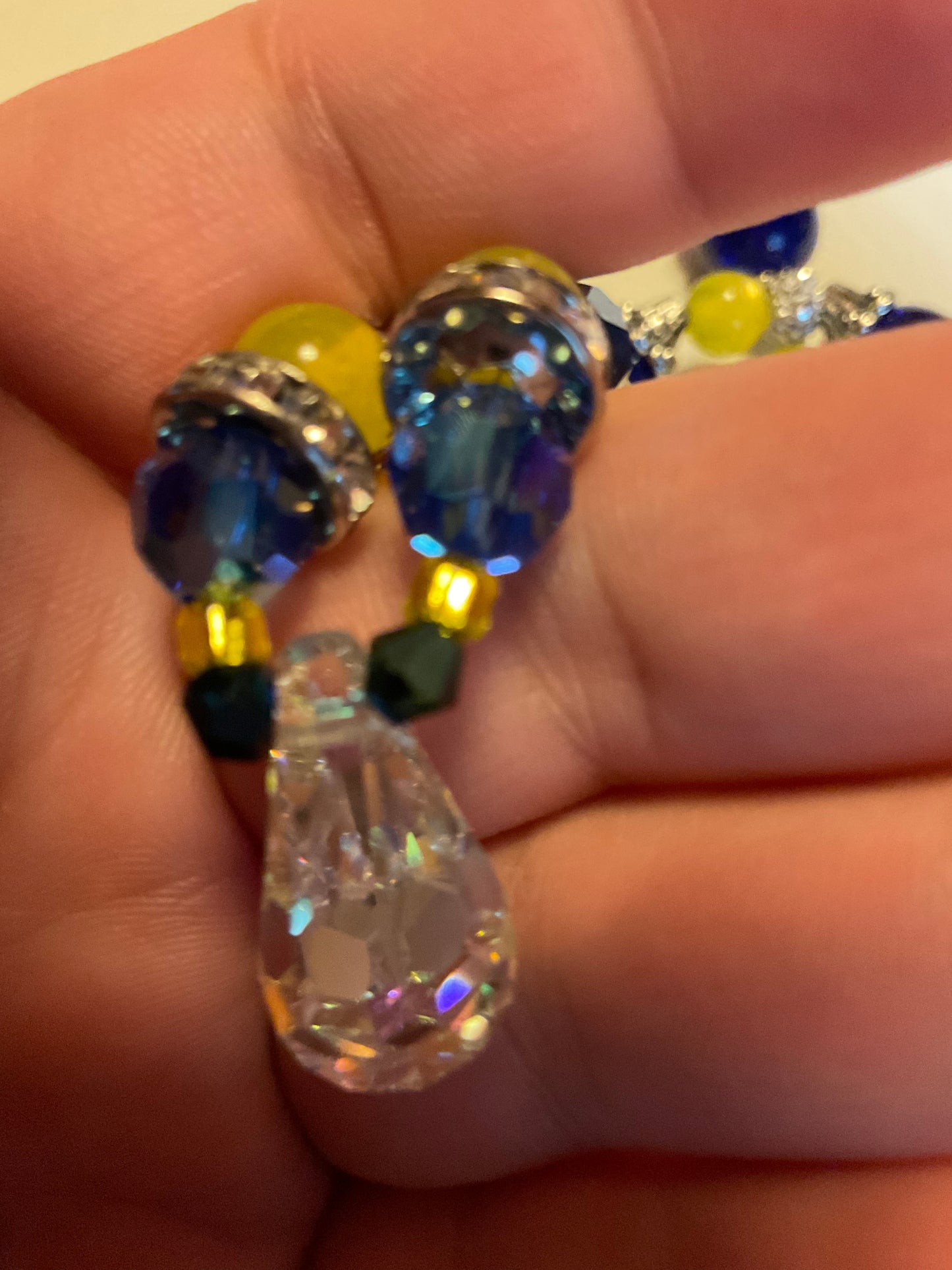 Maize & blue necklace w/ Swarovski crystal pendant