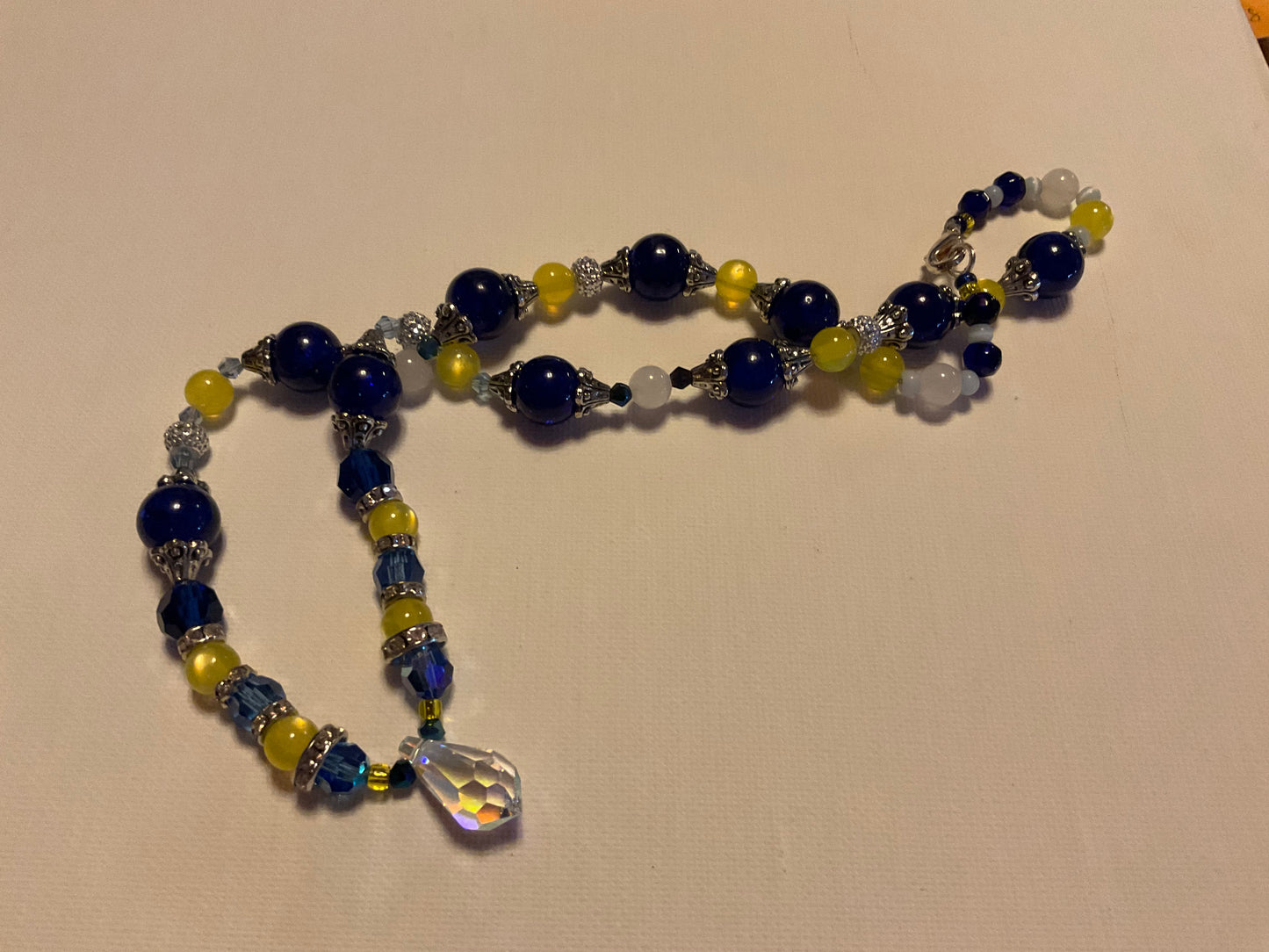 Maize & blue necklace w/ Swarovski crystal pendant