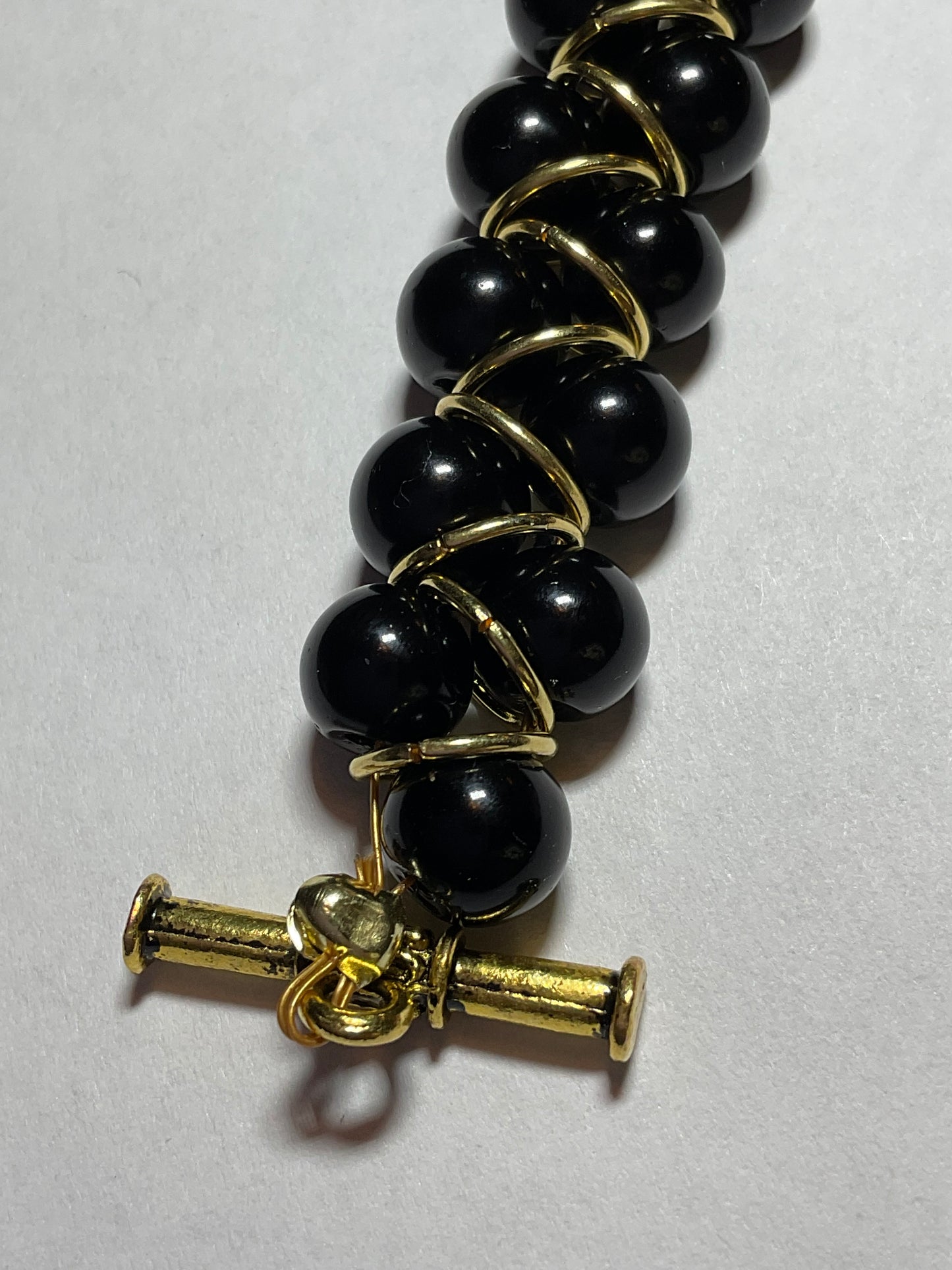 Black Glass Pearl 18 Kt gold plated Goddess Bracelet