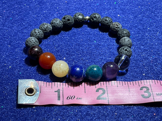 10mm Chakra Stone Bracelet with 8mm natural unwaxed lava stones