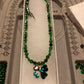 Emerald Green Crystals, Jet black Crystals, &  Silver Alloy 4 leaf Clover LuckyCharm necklace.