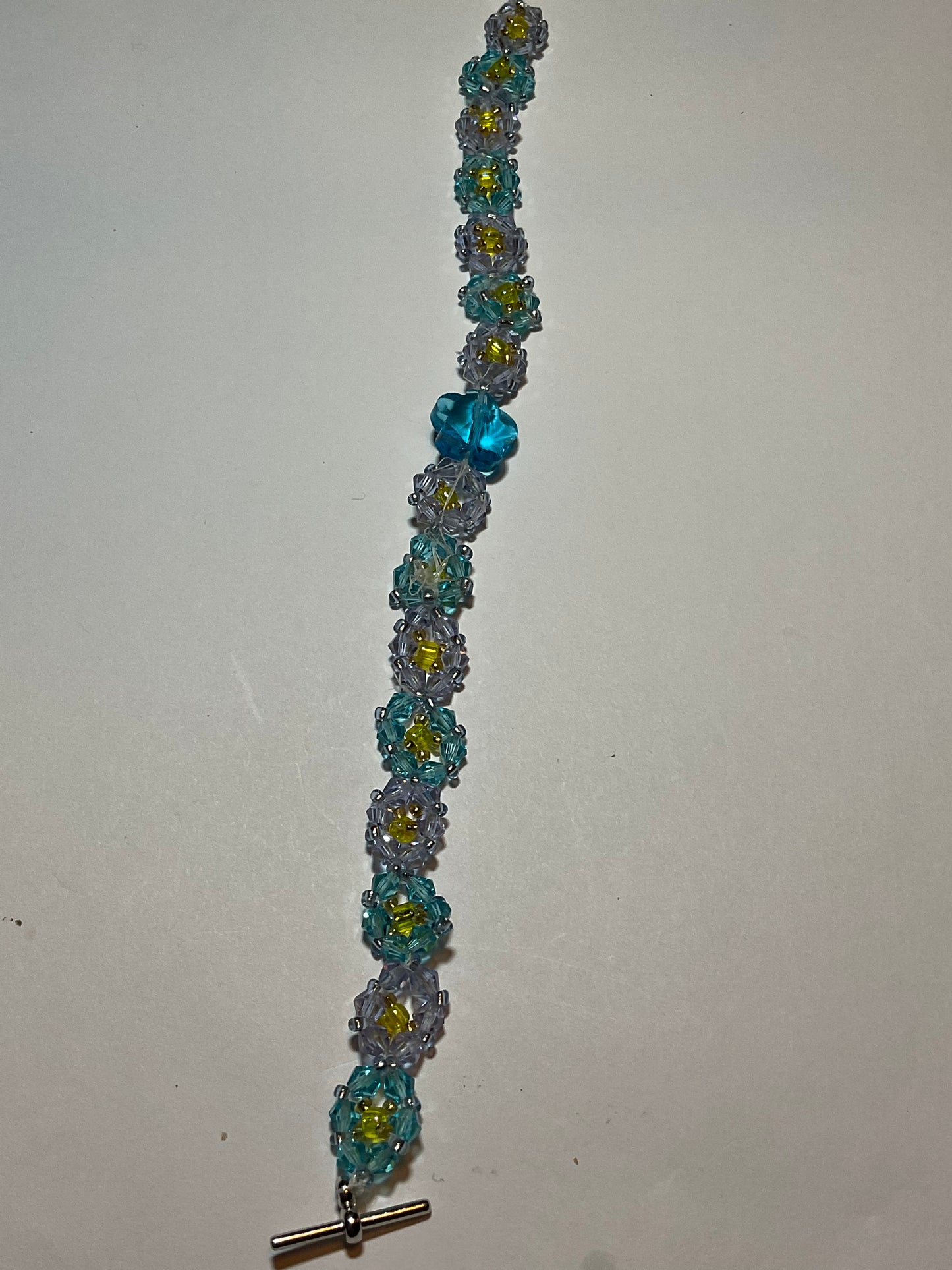 Aquamarine & Rose Crystals bracelet with Aquamarine crystal flower.