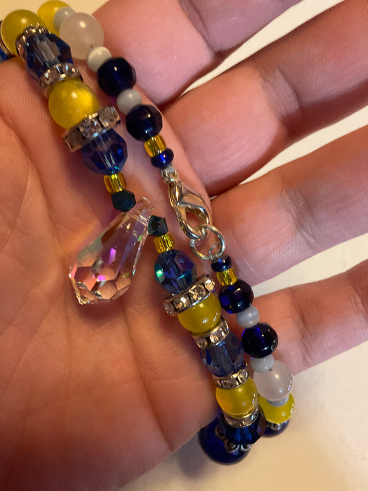 Maize & blue necklace w/ Swarovski crystal pendant