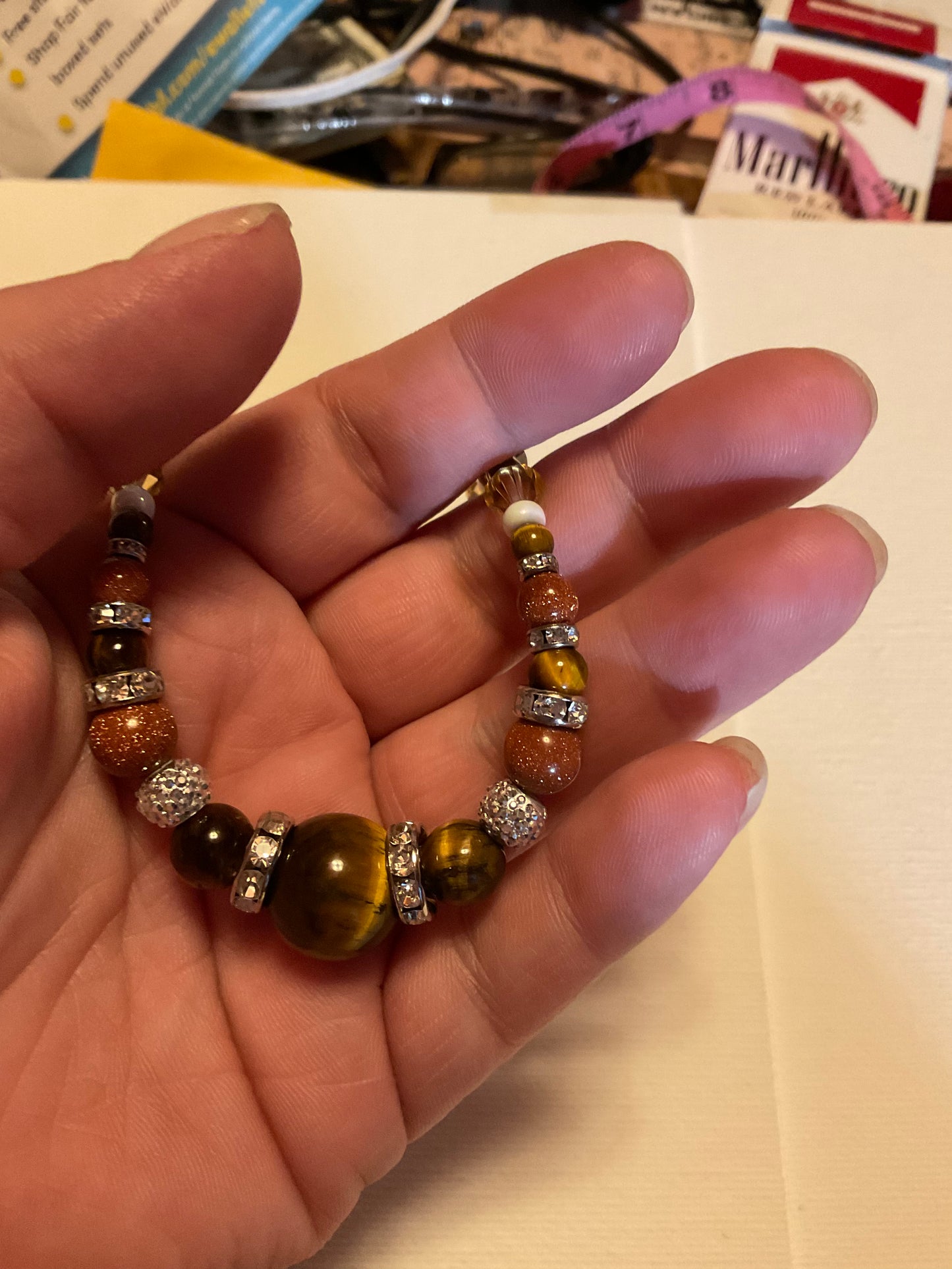 Tigers eye, Goldstone, & Topaz crystal Necklace