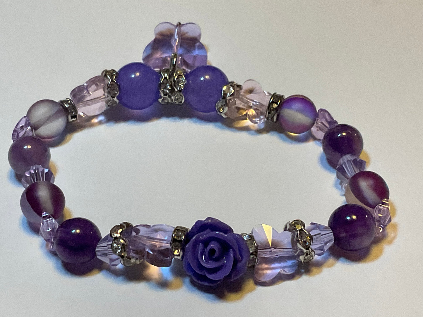 Violet & Pink Crystal Butterfly Bracelet