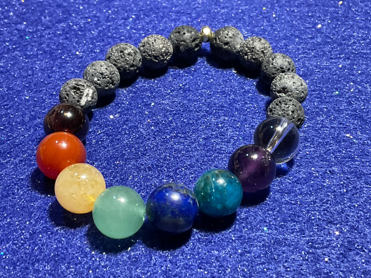 10mm Chakra Stone Bracelet with 8mm natural unwaxed lava stones