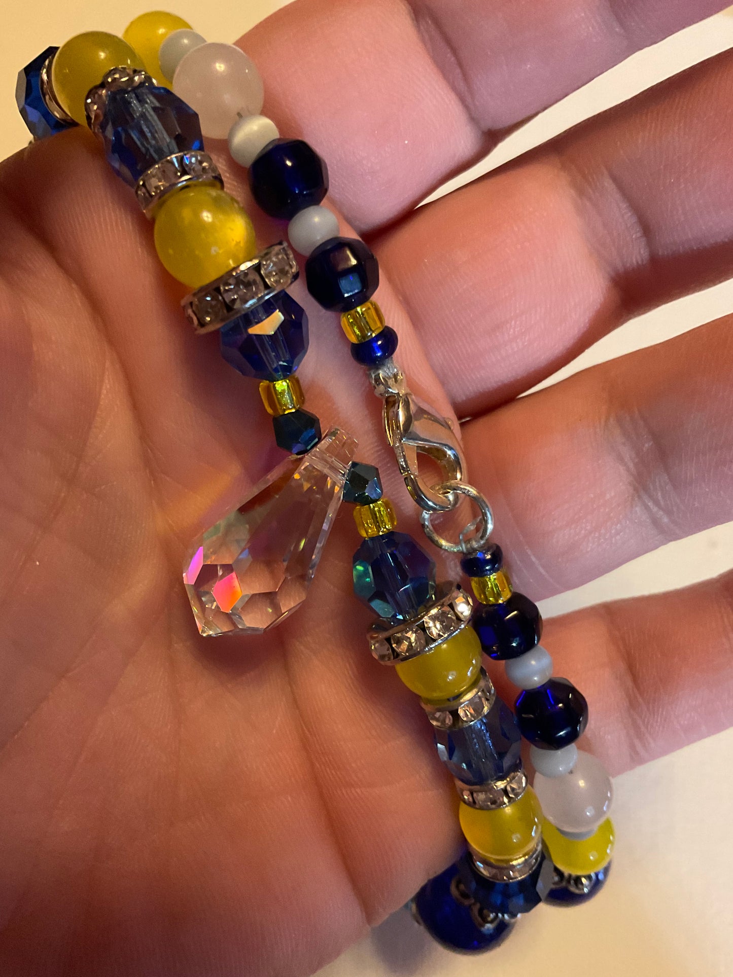 Maize & blue necklace w/ Swarovski crystal pendant