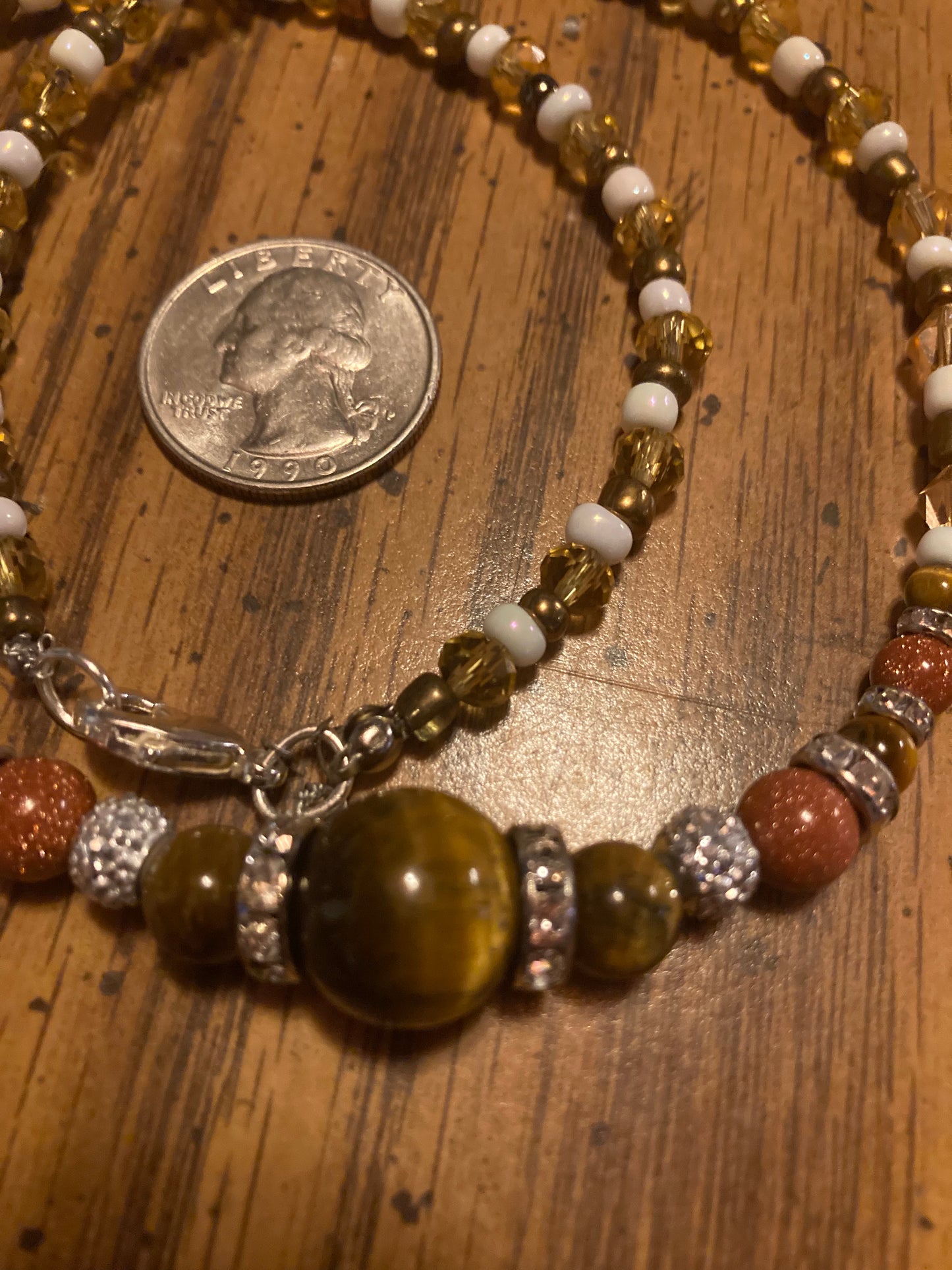 Tigers eye, Goldstone, & Topaz crystal Necklace