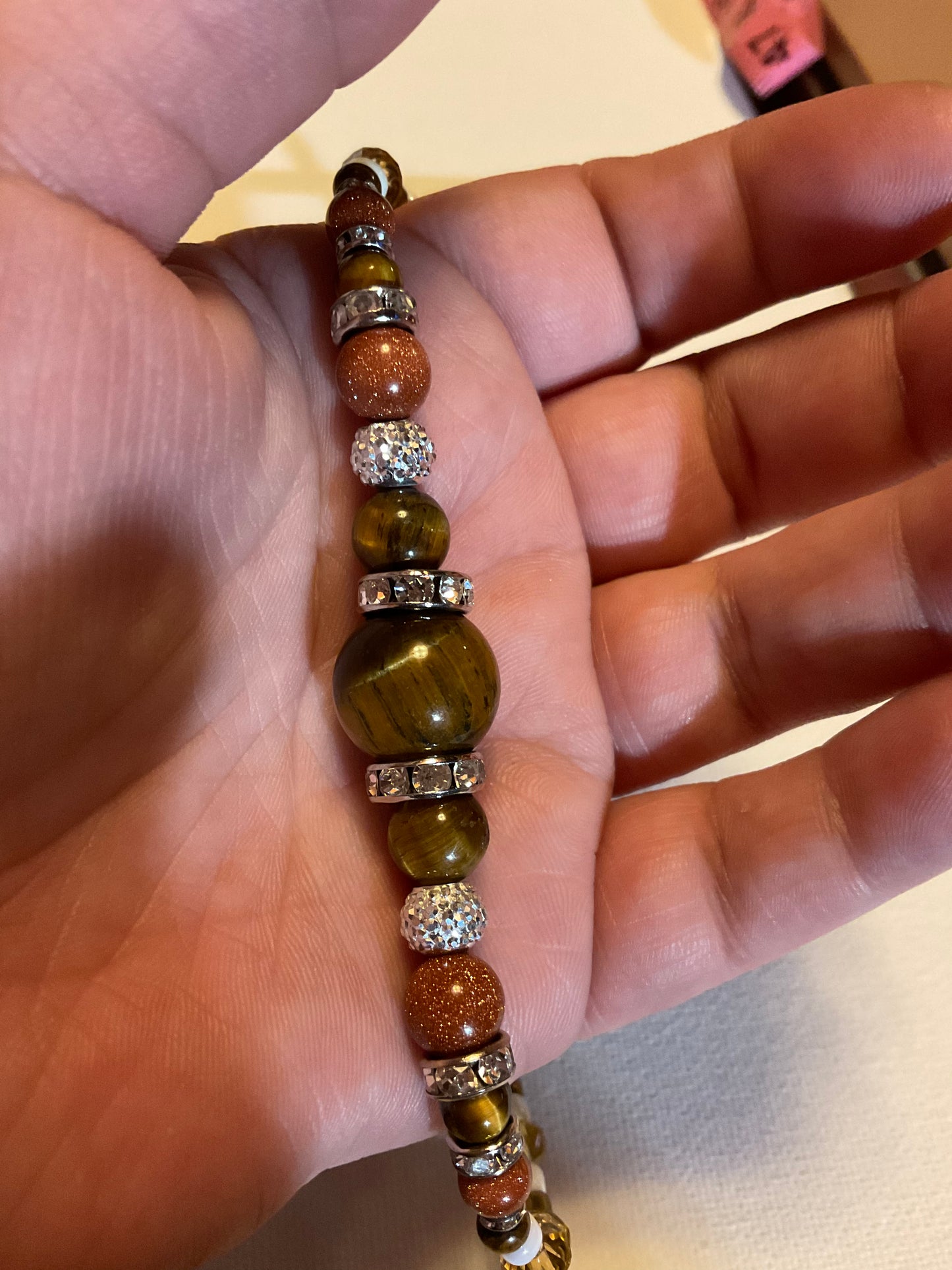 Tigers eye, Goldstone, & Topaz crystal Necklace