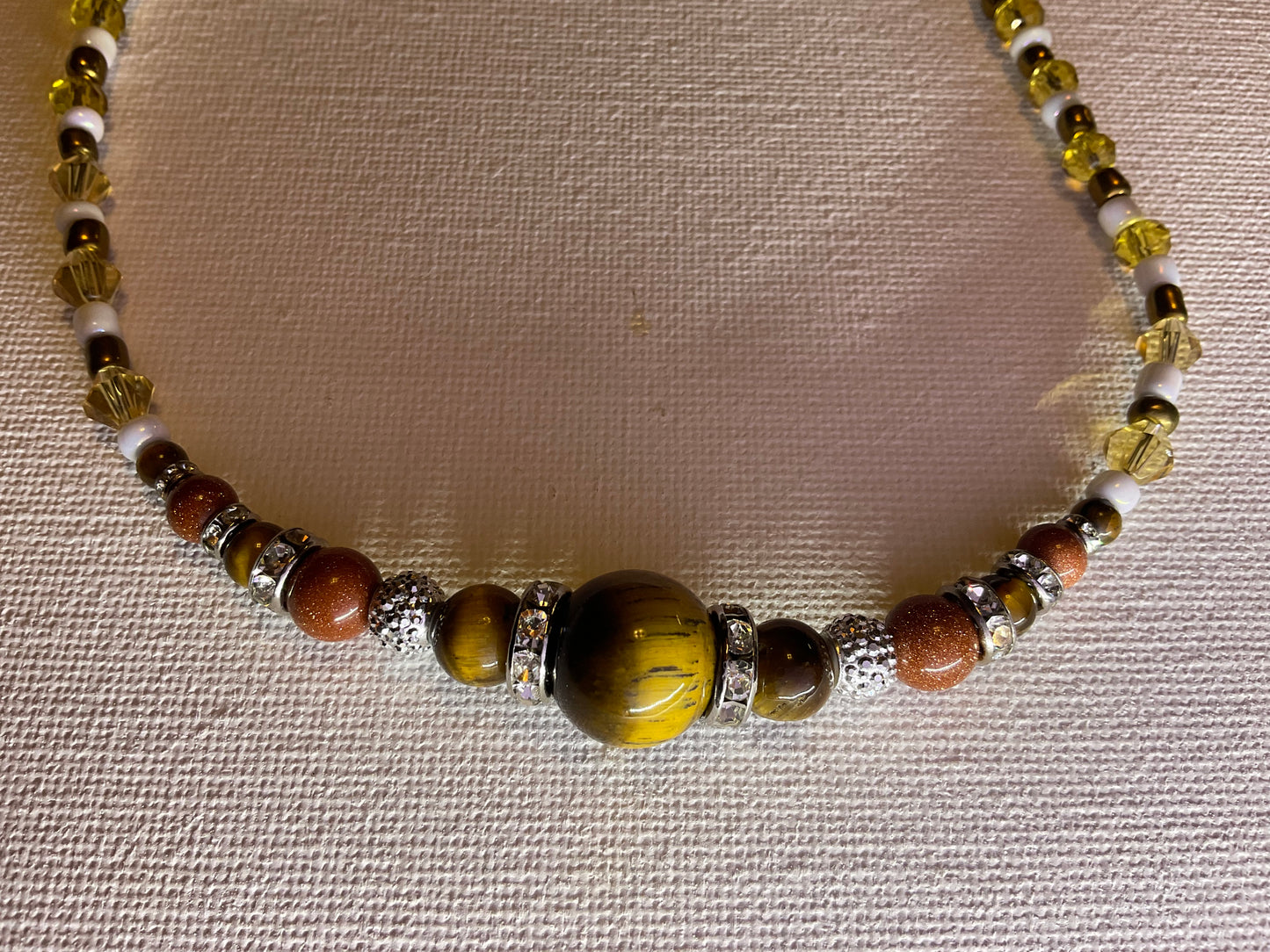 Tigers eye, Goldstone, & Topaz crystal Necklace