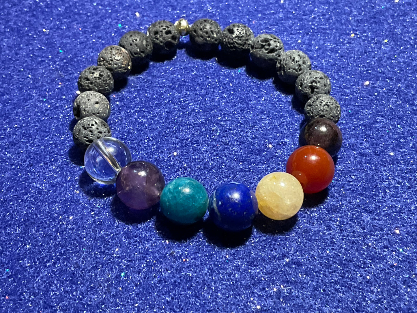 10mm Chakra Stone Bracelet with 8mm natural unwaxed lava stones