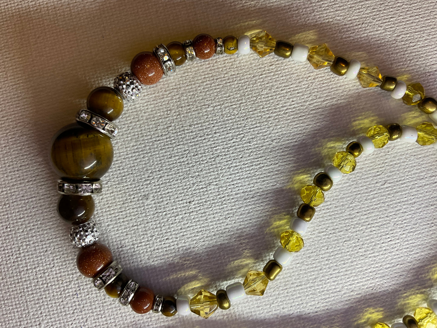 Tigers eye, Goldstone, & Topaz crystal Necklace