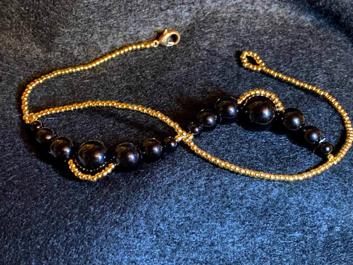 Infinity Symbol Black Onyx 14Kt Gold Plated Beaded Bracelet. Handmade in the USA