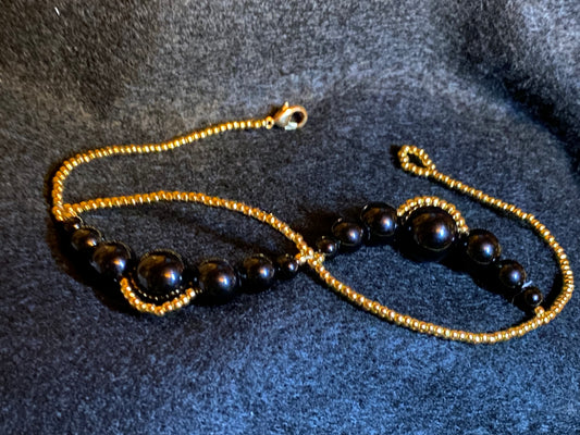 Infinity Symbol Black Onyx 14Kt Gold Plated Beaded Bracelet. Handmade in the USA