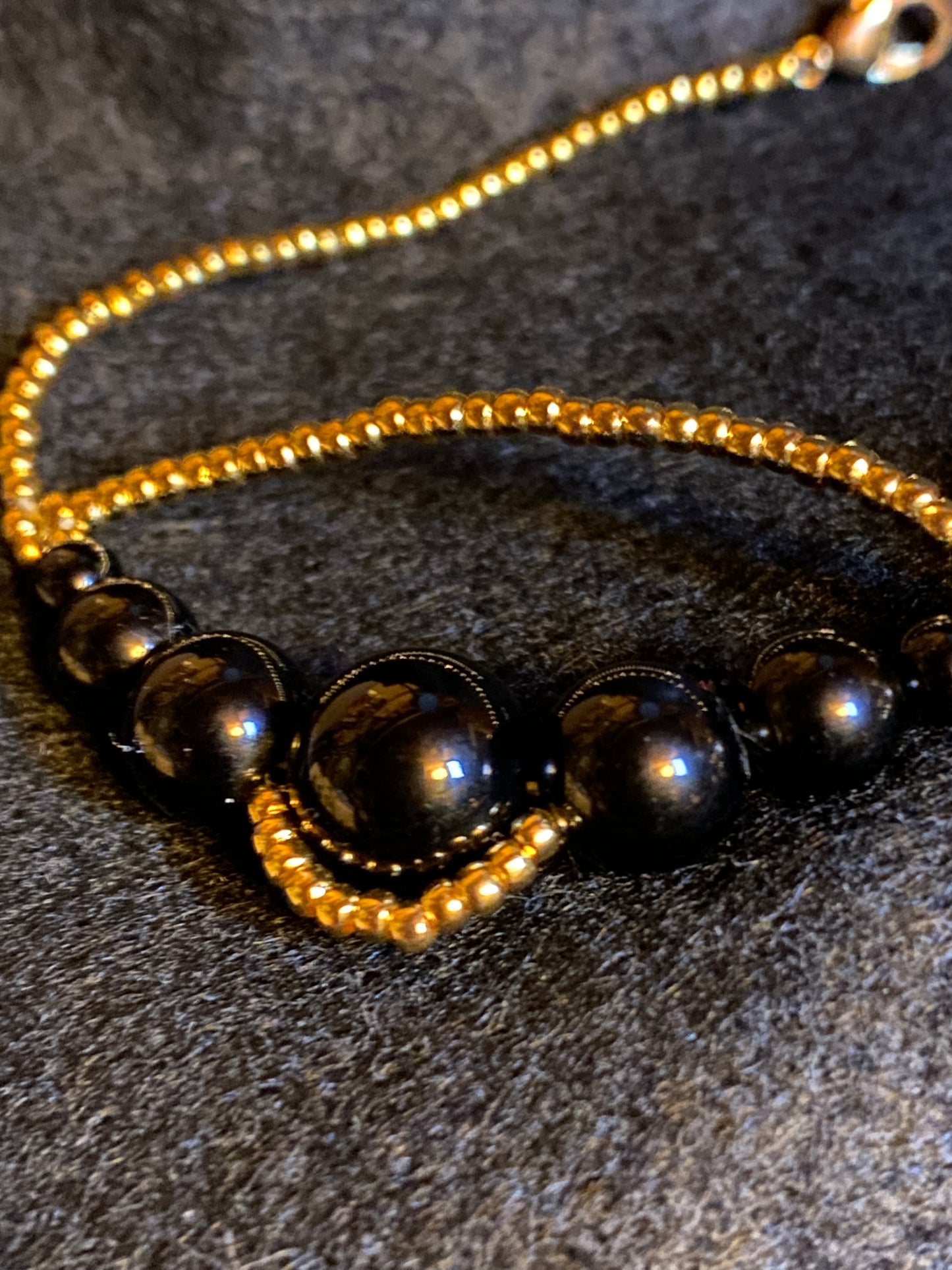 Infinity Symbol Black Onyx 14Kt Gold Plated Beaded Bracelet. Handmade in the USA