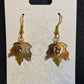24Kt Gold Plated Acorn and Hand Painted Acrylic Maple Leaf Dangle Earrings.